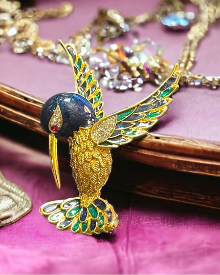 Vintage D orlan Bird of Paradise enameled crystal brooch