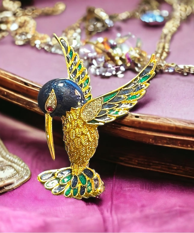 Vintage D orlan Bird of Paradise enameled crystal brooch