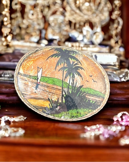 Vintage 900 Silver Zitrin Brazil BUTTERFLY WING coastal scene Brooch