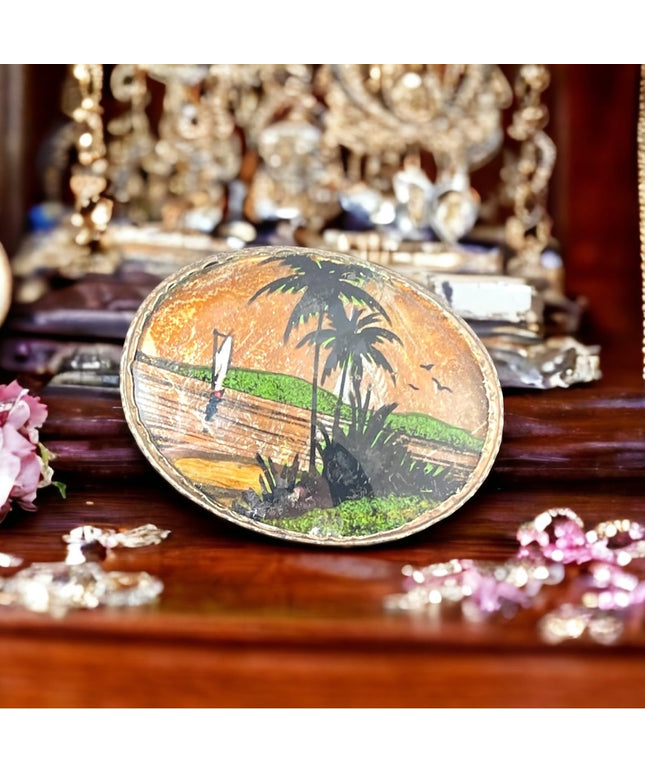 Vintage 900 Silver Zitrin Brazil BUTTERFLY WING coastal scene Brooch