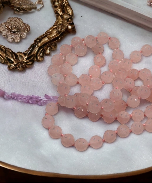 Vintage Rose quartz Necklace 28” long 8mm beads