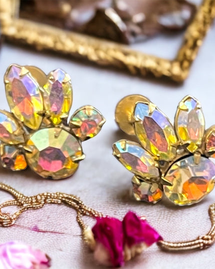 Vintage Crystal AB Sherman screw back earrings