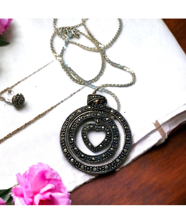 Sterling silver heart infinity necklace marcasite