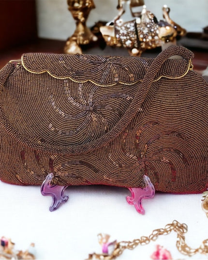 Vintage 1950s Brown beaded purse evening bag