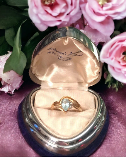 14k Gold Diamond & London Blue Topaz ring