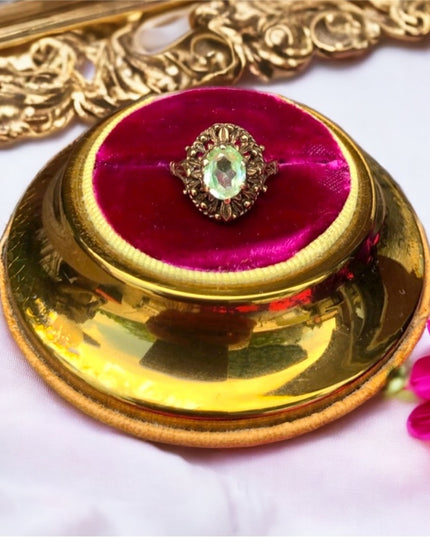 Antique Vaseline Glass 10k Gold ring green Uranium glass