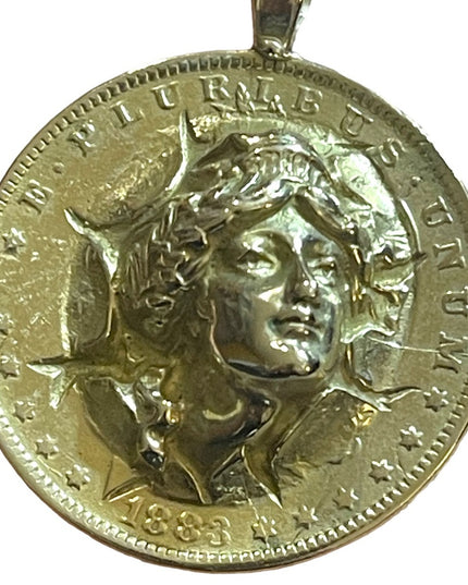 Antique 1883 sterling half dollar US Barber 3D pop out Gibson girl pendant
