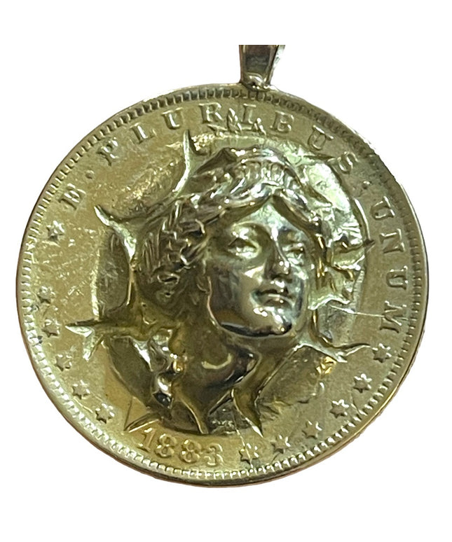 Antique 1883 sterling half dollar US Barber 3D pop out Gibson girl pendant