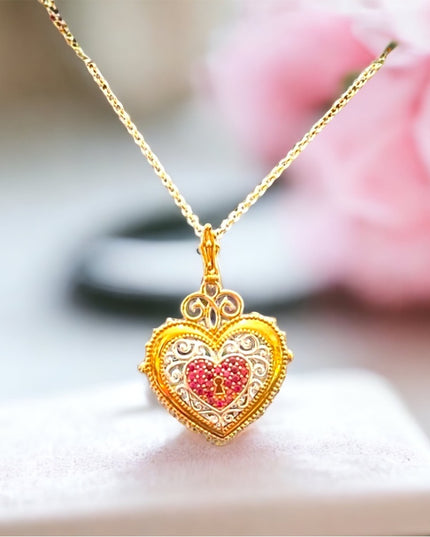Michael Valitutti Gems En Vogue Sterling 18k GP Ruby heart Paris necklace