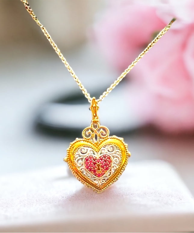 Michael Valitutti Gems En Vogue Sterling 18k GP Ruby heart Paris necklace