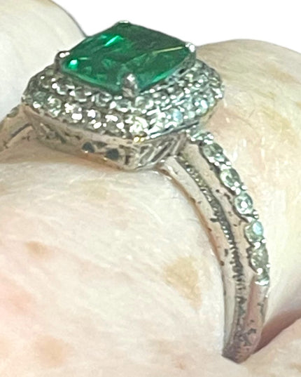 Sterling silver 925 Tacori Fancy green glass CZ dinner ring