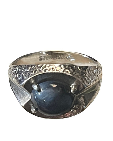Vintage Sterling silver 925 Mens Lapis modernist ring 1970s