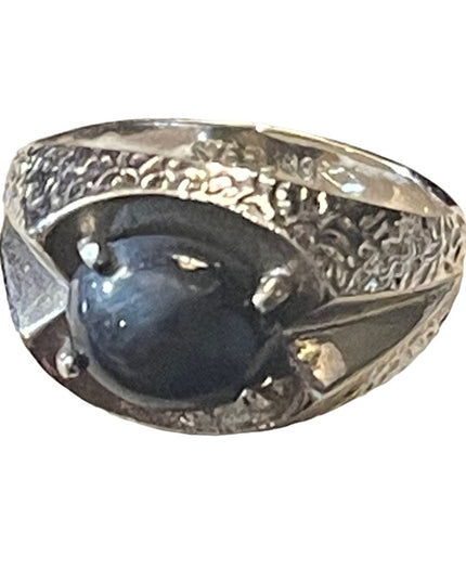 Vintage Sterling silver 925 Mens Lapis modernist ring 1970s