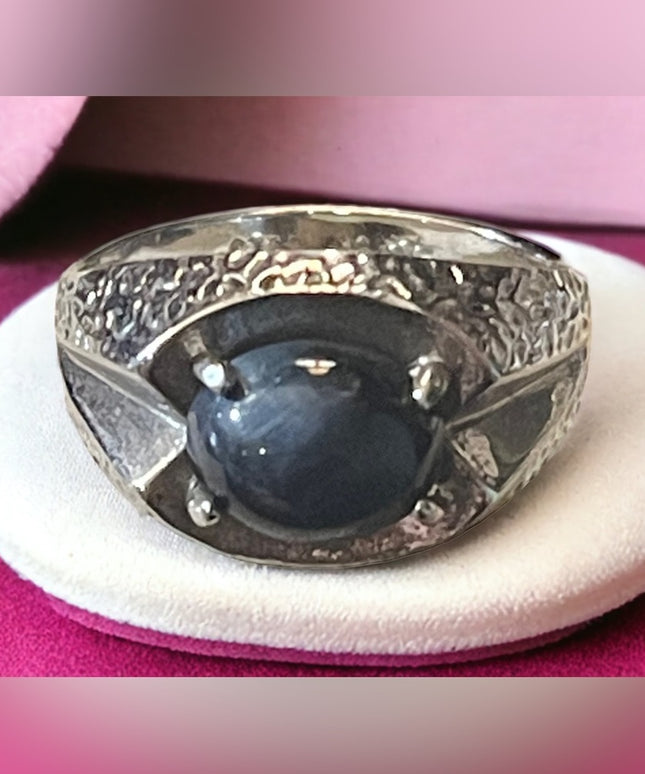 Vintage Sterling silver 925 Mens Lapis modernist ring 1970s