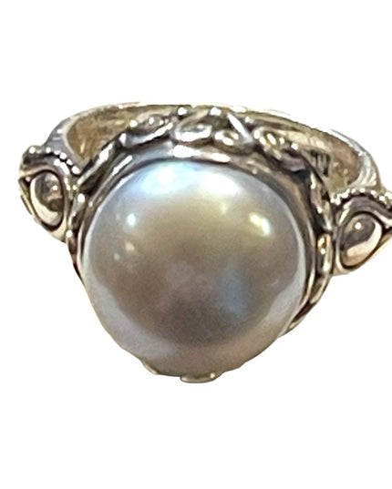 Stunning sterling silver 925 BALI pearl ornate scrolled ring Suarti