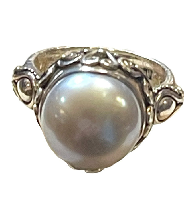 Stunning sterling silver 925 BALI pearl ornate scrolled ring Suarti