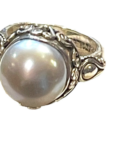 Stunning sterling silver 925 BALI pearl ornate scrolled ring Suarti