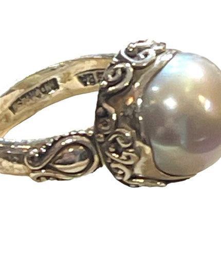 Stunning sterling silver 925 BALI pearl ornate scrolled ring Suarti