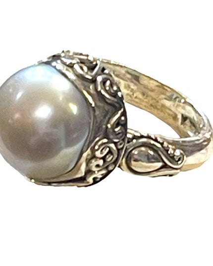 Stunning sterling silver 925 BALI pearl ornate scrolled ring Suarti
