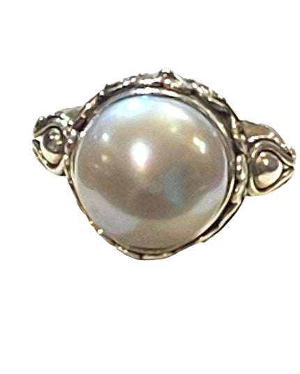 Stunning sterling silver 925 BALI pearl ornate scrolled ring Suarti