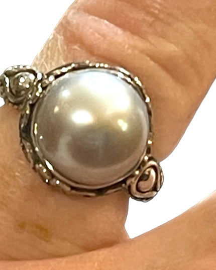 Stunning sterling silver 925 BALI pearl ornate scrolled ring Suarti