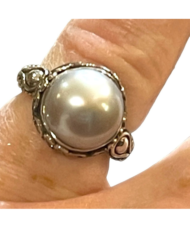 Stunning sterling silver 925 BALI pearl ornate scrolled ring Suarti