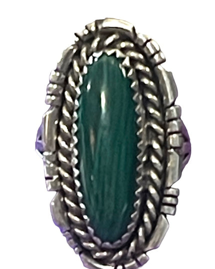 Vintage Southwestern Sterking silver 925 Malachite Oval statement ring Handmade