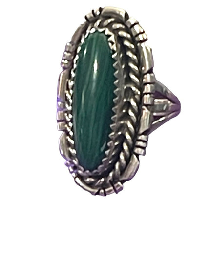 Vintage Southwestern Sterking silver 925 Malachite Oval statement ring Handmade