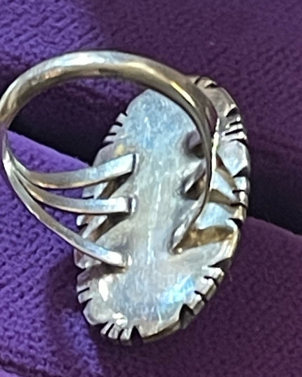 Vintage Southwestern Sterking silver 925 Malachite Oval statement ring Handmade