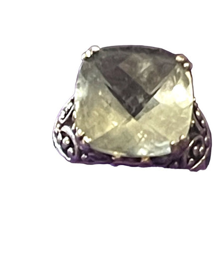 AU Sterling Silver 925/14k Prasiolite? Ornate scrolled design statement ring