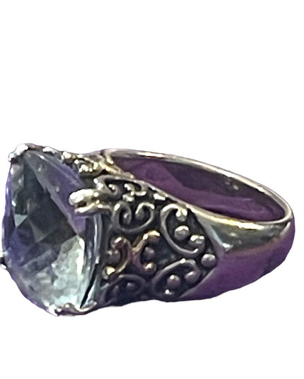 AU Sterling Silver 925/14k Prasiolite? Ornate scrolled design statement ring