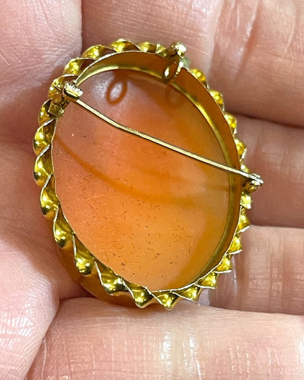 Stunning vintage 10k Gold Hand Carved Italialian Italy Cameo brooch pendant LG