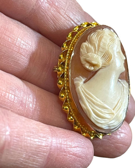 Stunning vintage 10k Gold Hand Carved Italialian Italy Cameo brooch pendant LG