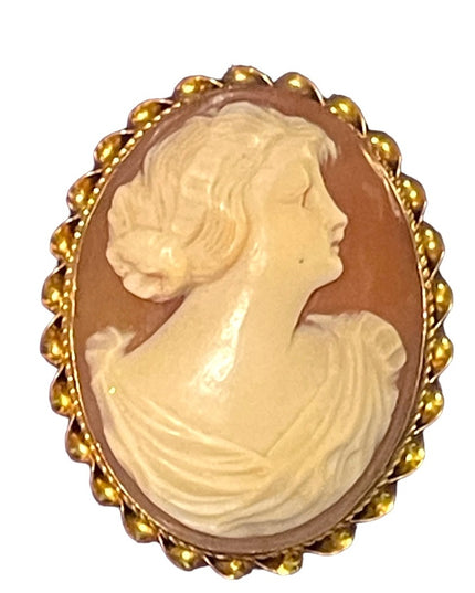 Stunning vintage 10k Gold Hand Carved Italialian Italy Cameo brooch pendant LG