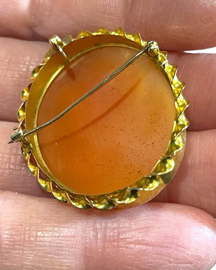 Stunning vintage 10k Gold Hand Carved Italialian Italy Cameo brooch pendant LG