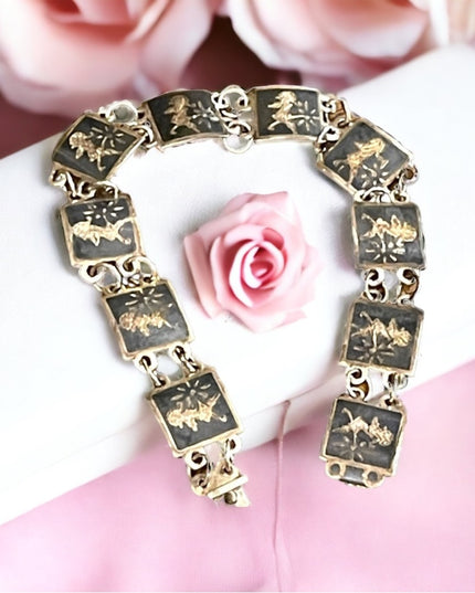 Vintage 1940s Sterling silver 925 SIAM Goddess link bracelet
