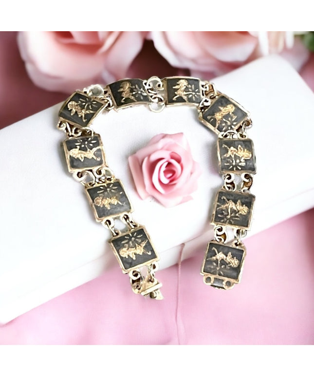 Vintage 1940s Sterling silver 925 SIAM Goddess link bracelet