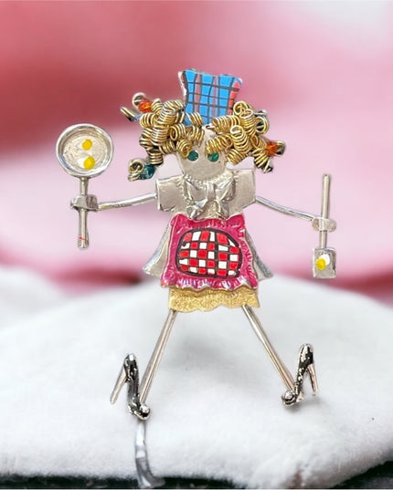 Fun girl cooking baking artesian style brooch Large