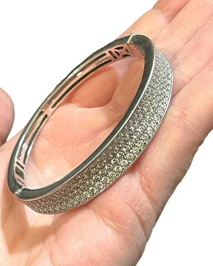 Belle Etoile Sterling silver Pave rhinestone fancy Bangle