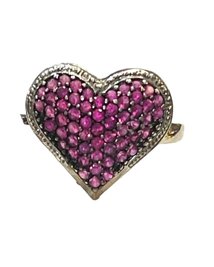 Ross Simon Sterling silver HEART ❤️ Pink lab created ruby 925  Fancy ring