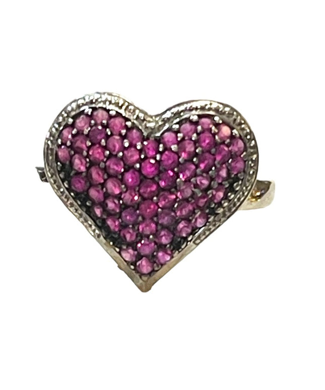 Ross Simon Sterling silver HEART ❤️ Pink lab created ruby 925  Fancy ring