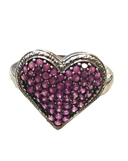 Ross Simon Sterling silver HEART ❤️ Pink lab created ruby 925  Fancy ring