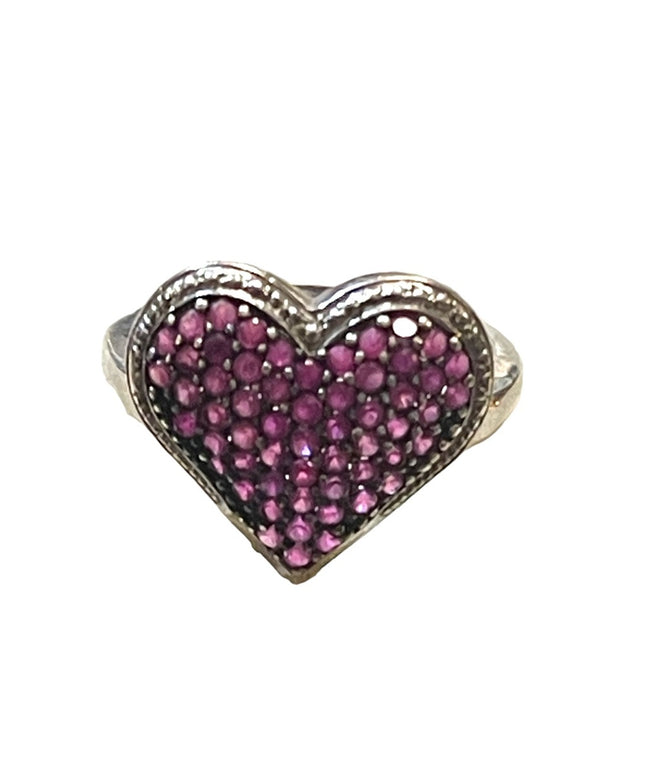 Ross Simon Sterling silver HEART ❤️ Pink lab created ruby 925  Fancy ring
