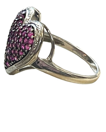 Ross Simon Sterling silver HEART ❤️ Pink lab created ruby 925  Fancy ring