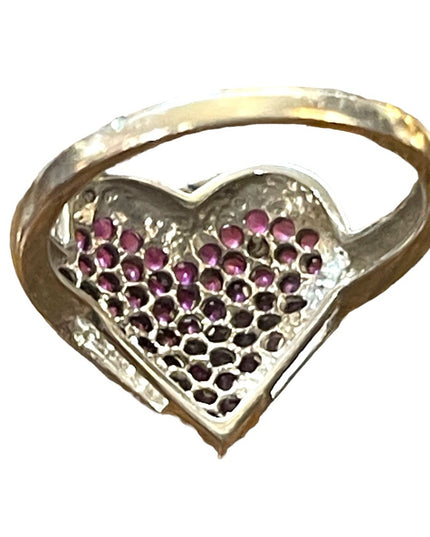 Ross Simon Sterling silver HEART ❤️ Pink lab created ruby 925  Fancy ring