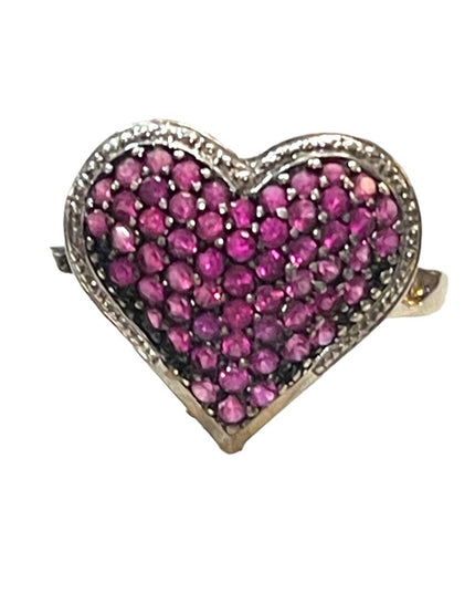 Ross Simon Sterling silver HEART ❤️ Pink lab created ruby 925  Fancy ring