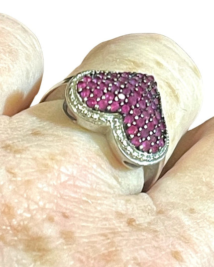 Ross Simon Sterling silver HEART ❤️ Pink lab created ruby 925  Fancy ring