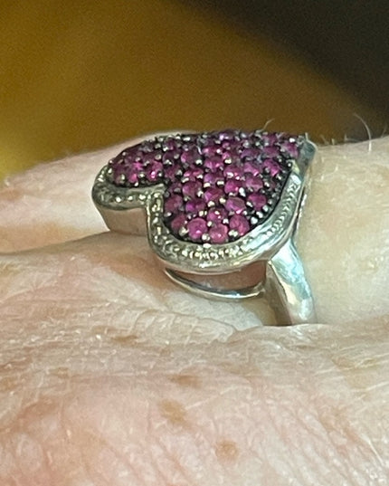 Ross Simon Sterling silver HEART ❤️ Pink lab created ruby 925  Fancy ring