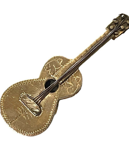 Vintage sterling silver primitive Taxco EID figural guitar pin brooch Mexico