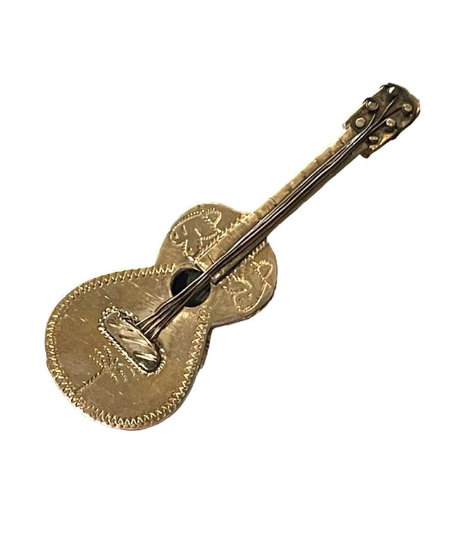 Vintage sterling silver primitive Taxco EID figural guitar pin brooch Mexico